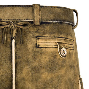 Shorts en cuir bavarois vert olive pour hommes, brodés, avec boucle de ceinture traditionnelle, pour costume d'Oktoberfest - Vente en gros - Product Image 4
