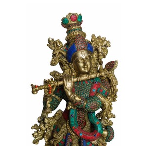Handmade Gold-Plated Brass Krishna Statue Traditional Design for <b>Home</b> <b>Temple</b> or Wedding Use - Product Image 6