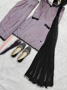 Ensemble Sharara Kameez 3 Pièces Prêt-à-Porter de Créateur, Style Ethnique Traditionnel Indien, en Georgette avec Imprimé Numérique, Pallu en Dentelle Brodé, pour Fête et Hiver - Product Image 4