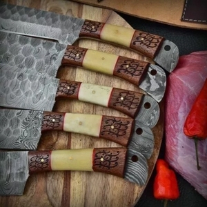 Hand Made Damascus Steel Forged Blade Chef <b>Knife</b> <b>Set</b> With Wooden Handle. <b>Sharp</b> Blade Chef <b>Knife</b> For Daily Kitchen Used - Product Image 2