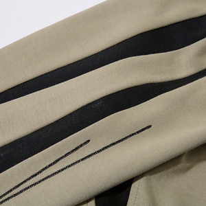 Men's Khaki Black Color Blocking <b>Racer</b> <b>Jacket</b> Stand Collar Zipper Closure Sporty Style Autumn Wear Polyester Cotton Knitted - Product Image 5