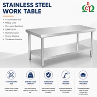 Meja Kerja Stainless Steel Tebal, Meja Persiapan Dapur Industri, Meja Stainless Steel untuk Hotel Restoran Dapur