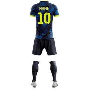 ชุดเสื้อกีฬา สีน้ำเงิน-ดำ ลายเรขาคณิต พิมพ์ลายแบบ Sublimation พร้อมชื่อและหมายเลข 10 ชุดฟุตบอลชาย ระบายเหงื่อได้ดี ใช้ได้ทุกฤดู - Product Image 3