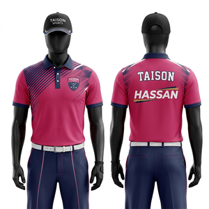 Polo de golf pour homme en polyester extensible 185 GSM, beige marine, motifs géométriques sur les côtés, contrôle de l'humidité, logo personnalisé par sublimation. - Product Image 4