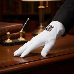 Guantes de Algodón Bordados con el Símbolo Masónico de los Caballeros Templarios - [Blanco] 100% Algodón - Product Image 3