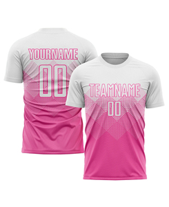 2026 Custom Sublimated <b>Soccer</b> Jersey Set Pink White Gradient Crew Neck Short Sleeve Moisture Wicking 100% Polyester Unisex Adult - Product Image 2