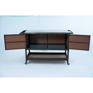 Gabinete de almacenamiento rodante de doble puerta para exteriores, tapa de vidrio de mimbre de ratán PE, Material de mimbre de ratán PE duradero para almacenamiento al aire libre - Product Image 2