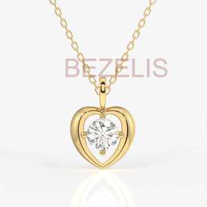 Luminous Lab Grown Diamond Round Brilliant Cut Center Stone Heart <b>Charm</b> in Gold Finish Fine Jewelry for Women Birthday Gift - Product Image 2