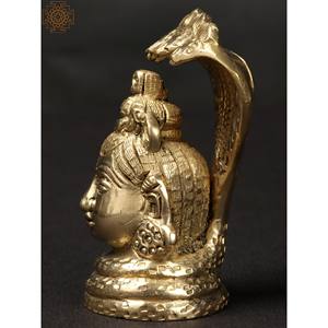 Tête de Shiva en laiton de 2 pouces faite à la main avec sculpture de Sheshnag petite œuvre d'art indienne - Product Image 4