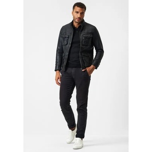 Veste Homme Slim Fit 100% Cuir de Mouton Véritable, Style Motard Vintage, Cuir Ciré Grainé, Col Montant, Quatre Poches - Product Image 6