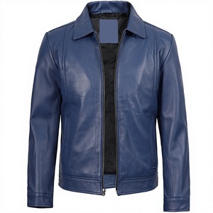 Blousons en cuir de vachette bleu marine pour hommes, tendance 2026, décontractés, avec col rabattable, fermeture éclair, coupe ajustée, pour l'hiver (OEM) - Product Image 1