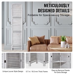 4-Panel 66.9-Inch Tall Portable Wood Room Divider Indoor Louvered Partition Art Folding Privacy <b>Screen</b> for Decorative Privacy - Product Image 5
