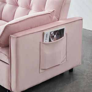 Divano Letto Moderno in Velluto con Funzione Estraibile, Divanetto Casual con Cuscini e Tasche per Arredamento Soggiorno, Set da 3 Pezzi - Product Image 4