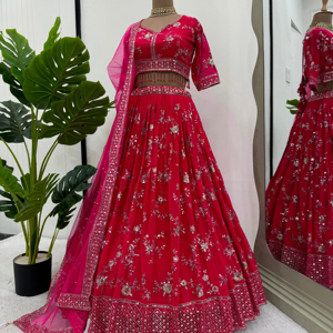 Radhe Exports Lehenga Choli para Mujer, Ropa de Fiesta de Secado Rápido, Estilo Moderno, Tela de Gorgete Sintética con Relieve y Lentejuelas, 44 Tallas, Todas las Temporadas - Product Image 1