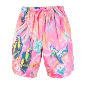 Short de bain décontracté pour homme à séchage rapide, imprimé perroquet tropical, taille mi-haute avec cordon de serrage - Product Image 1