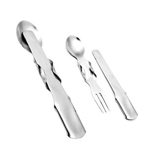 Ensemble d'ustensiles 2 pièces inspiré de la guerre civile, fourchette, cuillère et couteau en acier inoxydable avec design compact pour le camping - Product Image 1