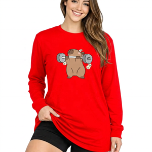 <b>Cute</b> Cartoon <b>Bear</b> Lifting Dumbbells Printed Black Short Sleeve T-Shirt Regular Fit O-Neck Casual Men's Jersey Cotton Top - Product Image 3