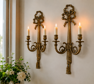 Par de Apliques de Pared de Latón Vintage, Portavelas de Estilo Francés Antiguo, Decoración de Pared de Lujo para el Hogar, Hotel, Restaurante, Acento Interior - Product Image 2