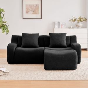 Divano a 2 Posti a L in Tessuto Teddy, Design Ergonomico con Braccioli Curvi, Alta Densità 32D, Arredamento per Soggiorno Senza Montaggio - Product Image 3