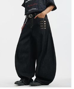 Pantalones vaqueros holgados tipo cargo para hombre, pantalones de mezclilla de pierna ancha extragrandes para ropa urbana de hip hop y moda informal diaria - Product Image 6