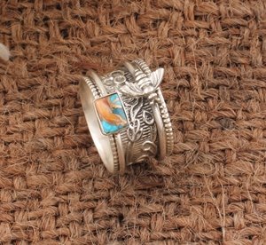 Wholesale Honey Bee Spiny Oyster <b>Turquoise</b> Spinner <b>Ring</b> 925 Sterling Silver Floral Wide Band Meditation <b>Ring</b> for Women Party - Product Image 3