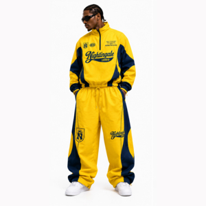 Conjunto Deportivo de Dos Piezas para Hombre, Estilo Veraniego, con Cierre de Media Cremallera, Chaqueta Cortavientos de Poliéster, Estilo Urbano Holgado - Product Image 5