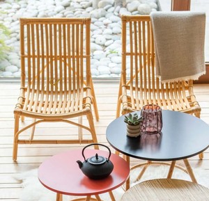Chaise de salle à manger en rotin à lattes verticales sans accoudoirs, minimaliste, faite à la main, pour appartement contemporain - Product Image 4