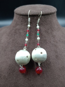 Vintage Gold Plated Brass Drop Earrings Imitation Pearl Red Green Beads Bowknot Shape Women's Wedding Fashion <b>Jewelry</b> - Product Image 3