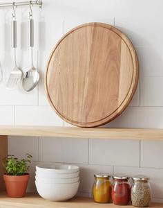 Tabla de cortar redonda de madera premium con ranura para jugos, construcción gruesa y resistente, apta para cuchillos, para cortar, servir y preparar en la cocina. - Product Image 4