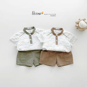 Ensemble décontracté d'été de haute qualité, imprimé motif plage, en coton, chemise polo et short tendance pour tout-petit garçon - Product Image 4