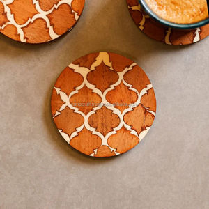 Round Wooden <b>Coasters</b> Set With Geometric Pattern Bohemian Style <b>Heat</b> Resistant Drink Mats For Coffee Table Decor - Product Image 4