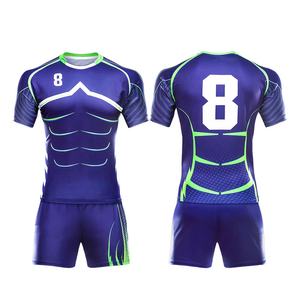 ชุดเสื้อเจอร์ซีย์รักบี้ออกแบบได้ทั้งชายและหญิงผ้าโพลีเอสเตอร์ระบายอากาศได้ดี100% สำหรับผู้ใหญ่พร้อมโลโก้แบบทีม - Product Image 1