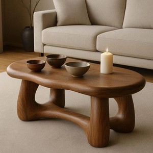 เฟอร์นิเจอร์ในบ้านโต๊ะกาแฟรูปปั้นไม้ขอบสดโต๊ะกลางทำจากไม้ธรรมชาติทำด้วยมือของตกแต่งบ้าน - Product Image 1