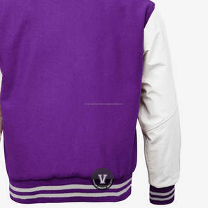 Meilleur corps en laine et manches en cuir de vachette véritable violet foncé et blanc Veste Letterman Varsity - Product Image 5
