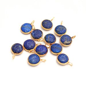 Colgante de flor de lapislázuli natural tallado a mano, amuleto de piedra preciosa, joyería de plata de ley 925, colgante de piedra de lapislázuli para 11 mm - Product Image 4