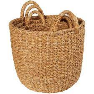 Lot de paniers de rangement pliables en jonc de mer tressé, faits à la main, écologiques, durables et respirants, avec 3 poignées, pour l'organisation de la maison - Product Image 3