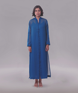 Elegante Vestido Largo Informal Estilo Occidental en Georgette Azul con Diseño Frontal y Prenda Ligera para Uso Diario y Oficina - Product Image 5