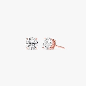 Pendientes de tuerca clásicos de oro rosa de 14K con diamante cultivado en laboratorio en forma de cuatro puntas Guardian Back para mujer, certificados por IGI, de moda, con diamante fino. - Product Image 3