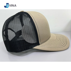 Casquette Trucker en Toile Kaki Haute Qualité avec Logo Personnalisé, Maille Noire Avant, 6 Panneaux, Réglable, Unisexe, Broderie, Quatre Saisons - Product Image 3