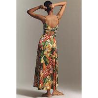 Robe longue trapèze élégante et moderne en coton 100% fait main, imprimée, confortable, col en V, style robe de bal, très demandée