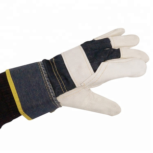Rigger Cow Grain Leather Palm Heavy Duty Safety Work <b>Glove</b> with Denim Back Rubberized Cuff Heat Resistant & Waterproof - Product Image 2