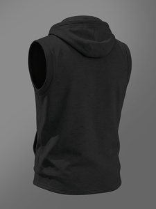 Ensemble de sweat-shirt sans manches à capuche noir pour homme, couleur unie, en molleton français, décontracté, tricoté, pour l'été, respirant - Product Image 3
