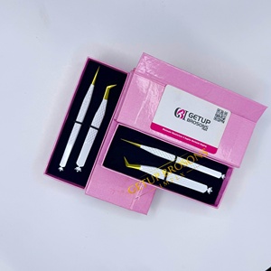 Pince à épiler courbée en acier inoxydable Getup Brosons Impex pour extensions de cils, pointe lisse or blanc - Product Image 2