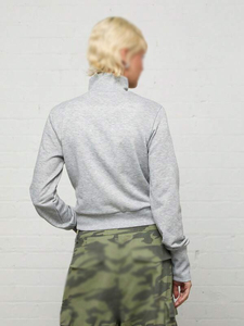 OEM ODM Women's Light Gray Cropped Zip <b>Jacket</b> Cotton Fleece Asymmetric Design Stand Collar Casual Outerwear Hoodies Custom Logo - Product Image 3