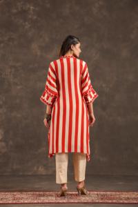 Vestido Midi Katan a Rayas, Tela Crepé, Estampado Digital, Cintura Natural - Product Image 5