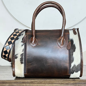 New Fashion Luxury Branded Hand Tooled Checkered Leather Crossbody Tote Bag Western Cowhide Handbag Shoulder Purse for Women's - Product Image 5