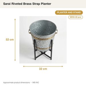 Support de plante en fer galvanisé fait main de 32 cm, avec rivets en laiton Sarai et sangles en laiton rivetées, pour décoration intérieure et pot de plante - Product Image 4