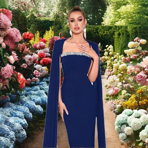 Abendkleid in Übergröße mit Cape in Marineblau, Elegantes Formelles Kleid für Gala, Abschlussball & Besondere Anlässe - Product Image 4