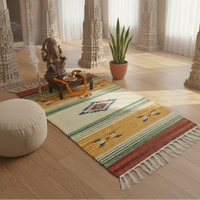 Tapis/chemin de table moderne en coton tissé beige, motif floral, lavable en machine, avec envers réversible, multicolore, pour prière, pique-nique, voyage
