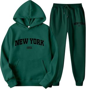 Ensemble de survêtement vintage personnalisé pour homme, deux pièces, style New York, en molleton uni, pour automne et hiver, avec sweat à capuche et pantalon de jogging - Product Image 3